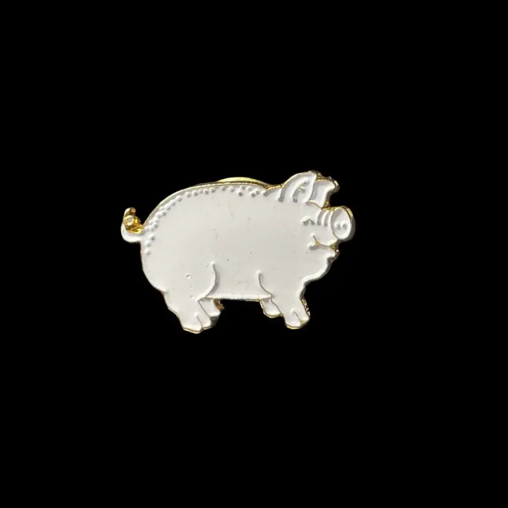 Vintage White, Pink, and Gold Farm Animal Pigs Enamel Lapel Pins Collection Lot